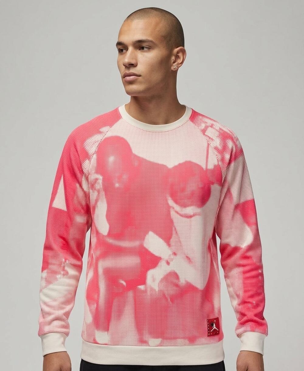 Jordan Sweatshirt Men M White Pink Legacy Tinker Graphic Photo Streetwear BQ1383